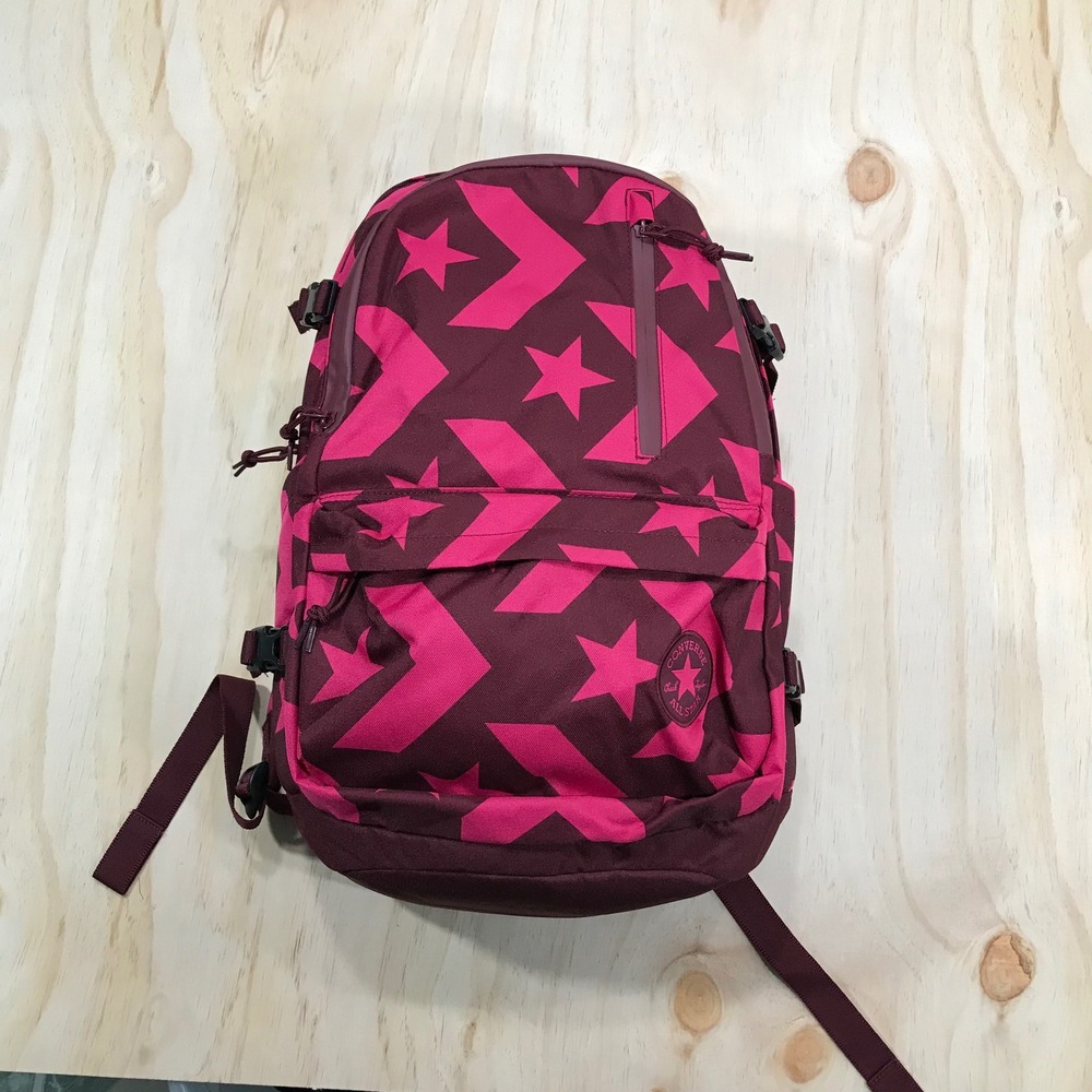 Converse Straight Edge Backpack Pink Burgundy Star Chevron Pattern 10007783-A02